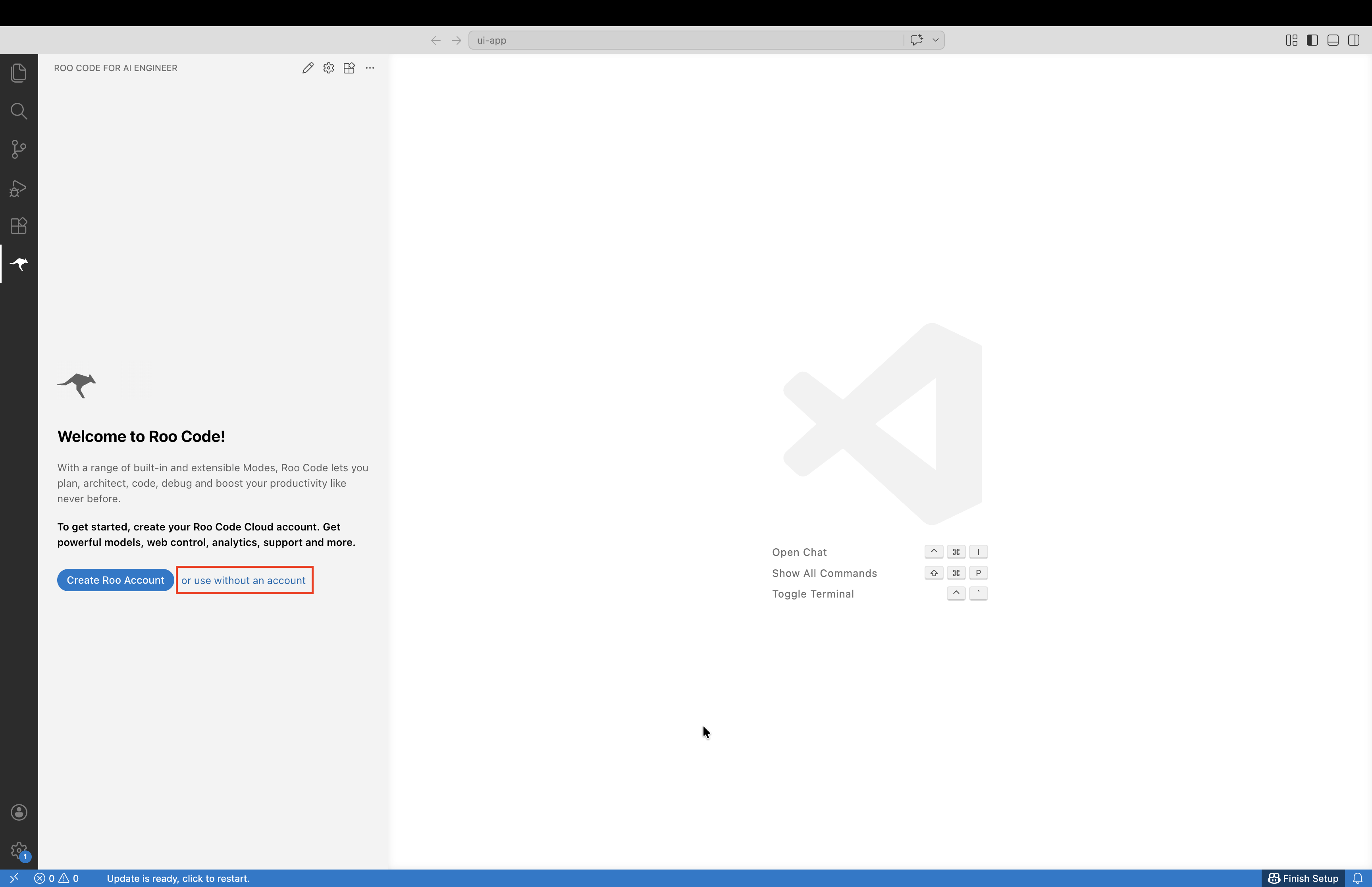 Roo Code onboarding step 1